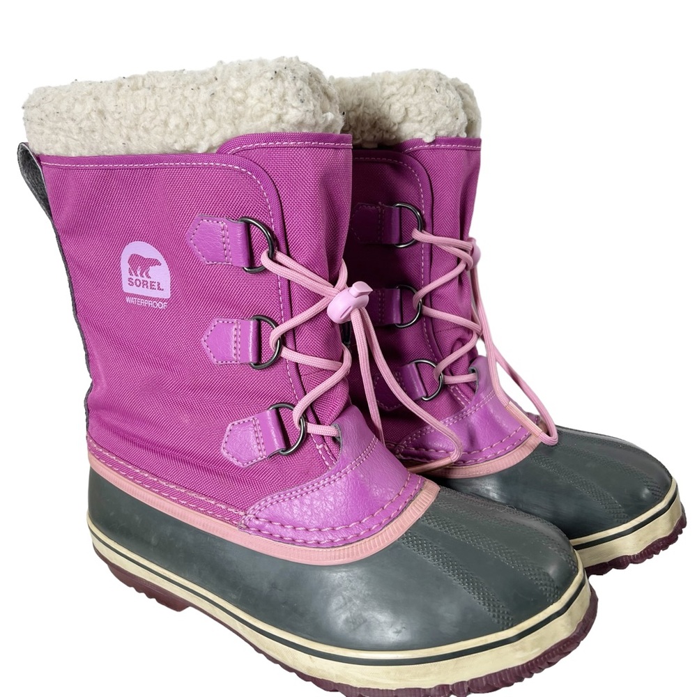 SOREL YOOT PAC winter snow‎ waterproof BOOTS Pink Purple Fuchsia EUC SIZE 6 US